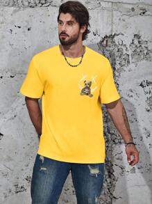 Manfinity EMRG Men'S Plus Size Cartoon Bear Face Printed Short Sleeve T-Shirt - Yellow - View 2