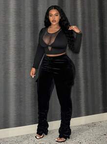 Slaydiva Kích thước lớn Của phụ nữ Xếp li Eo dây rút Quần thể thao - màu đen - Xem 3