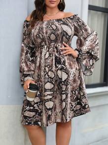 SHEIN Clasi Kích thước lớn Mẫu In Off Shoulder Đầm - Nhiều màu - Xem 6