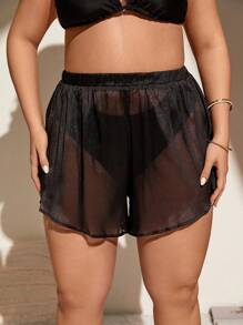 SHEIN Swim Curve Plus Size Women'S Sheer Mesh Cover Up Skirt - Black - View 4