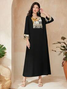 Mulvari 亮片流蘇拼接連衣裙 - 黑色 - 查看 5