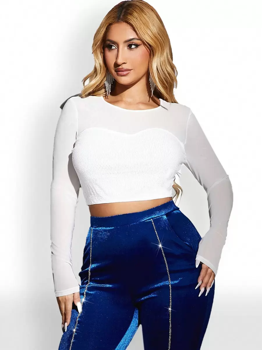 SHEIN SXY Camiseta De Malla Corta Sólida Para Fiesta De Nochevieja Sexy