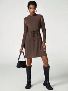 Shante S Top de corte con abertura, cintura con cordón y bajo con abertura, diseñado para vacaciones, salidas, primavera, festivales, Ibiza - Café integral - Ver 3