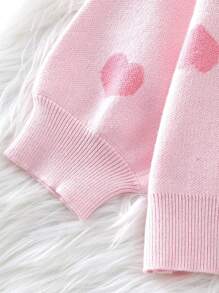 Baby Girls' Heart Round Neck Loose Fit Sweater For Autumn And Winter - Pink - View 5