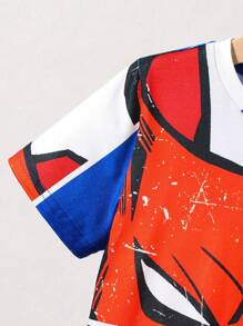 SHEIN Leap Crew Young Boy Comfortable Cartoon Character Print Short Sleeve T-Shirt - Multicolor - View 3