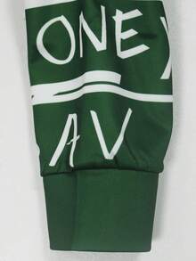 女装上衣时尚拼接休闲撞色字母印花上衣女夏装商务休闲女装 - 墨綠色 - 查看 5