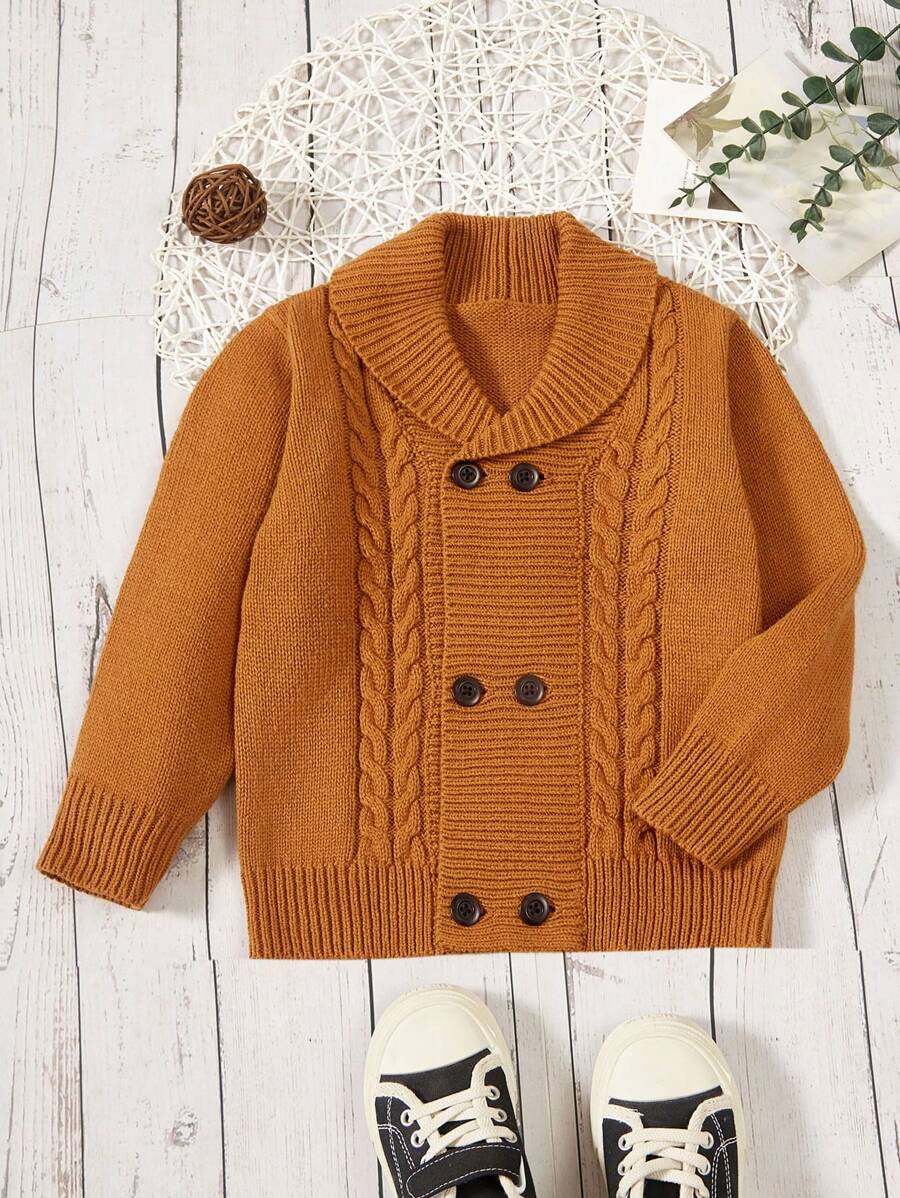 Boys' Turn-Down Collar Double-Breasted Cardigan - Bronze - View 1