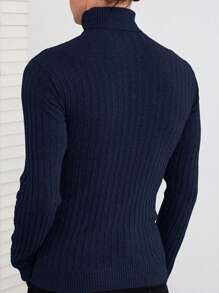 SHEIN Cottnline Men's Solid Color Turtleneck Sweater - Royal Blue - View 8