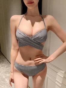 DAZY Của phụ nữ In Houndstooth Bộ Bikini - Đen và trắng - Xem 1