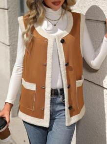 SHEIN LUNE 毛皮和皮革背心外套 - 彩色 - 查看 5