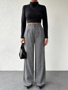 EURMUSE Women's Herringbone Suit Pants - Black and White - View 5