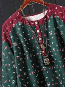 EMERY ROSE Plus Size Women'S Floral Print Raglan Sleeve Long Shirt - Multicolor - View 6