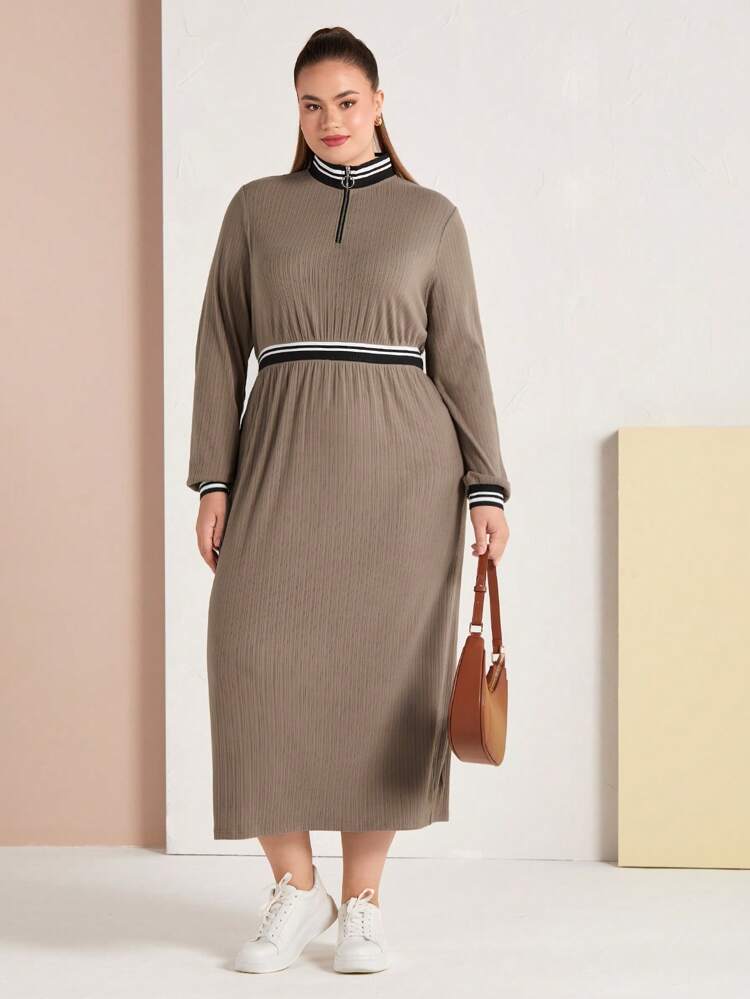 Plus Size Color Block Striped Dress