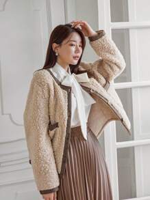 DAZY Women'S Color Block Plush Jacket