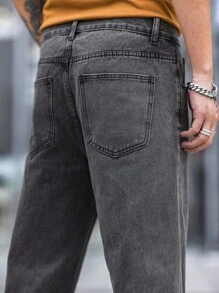 Manfinity Hypemode Nam Quần legging thẳng Bông Túi nghiêng - Màu xám đen - Xem 3