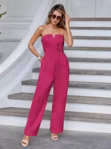 SHEIN Privé Women's Strapless Jumpsuit - Hot Pink - View 4