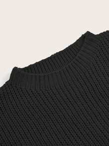 SHEIN Essnce Solid Color Long Sleeve Sweater - Black - View 5