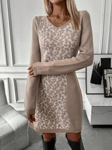 SHEIN LUNE Của phụ nữ Thon gọn Cổ chữ V Đầm Áo len - Nhiều màu - Xem 6