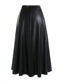 带拉链细节的加大码 PU 裙子 - 黑色 - 查看 2