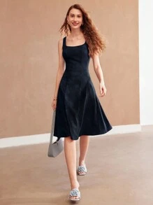 MOTF PREMIUM Vestido A-line Sin Mangas Sólido - Azul Marino - Ver 6