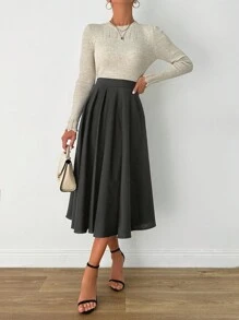 EURMUSE Solid Color Umbrella Skirt - Dark Grey - View 3