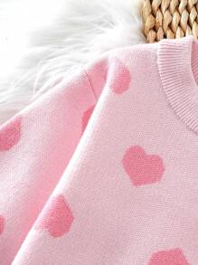 Baby Girls' Heart Round Neck Loose Fit Sweater For Autumn And Winter - Pink - View 3