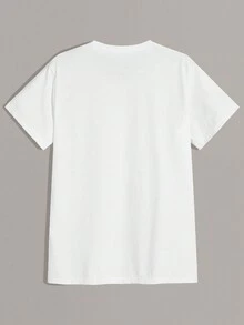 男款標語心型印花短袖 T 卹 - 白色 - 查看 2