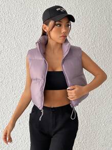 SHEIN PETITE Viền kéo ra Đệm Áo khoác vest - Màu tím - Xem 1