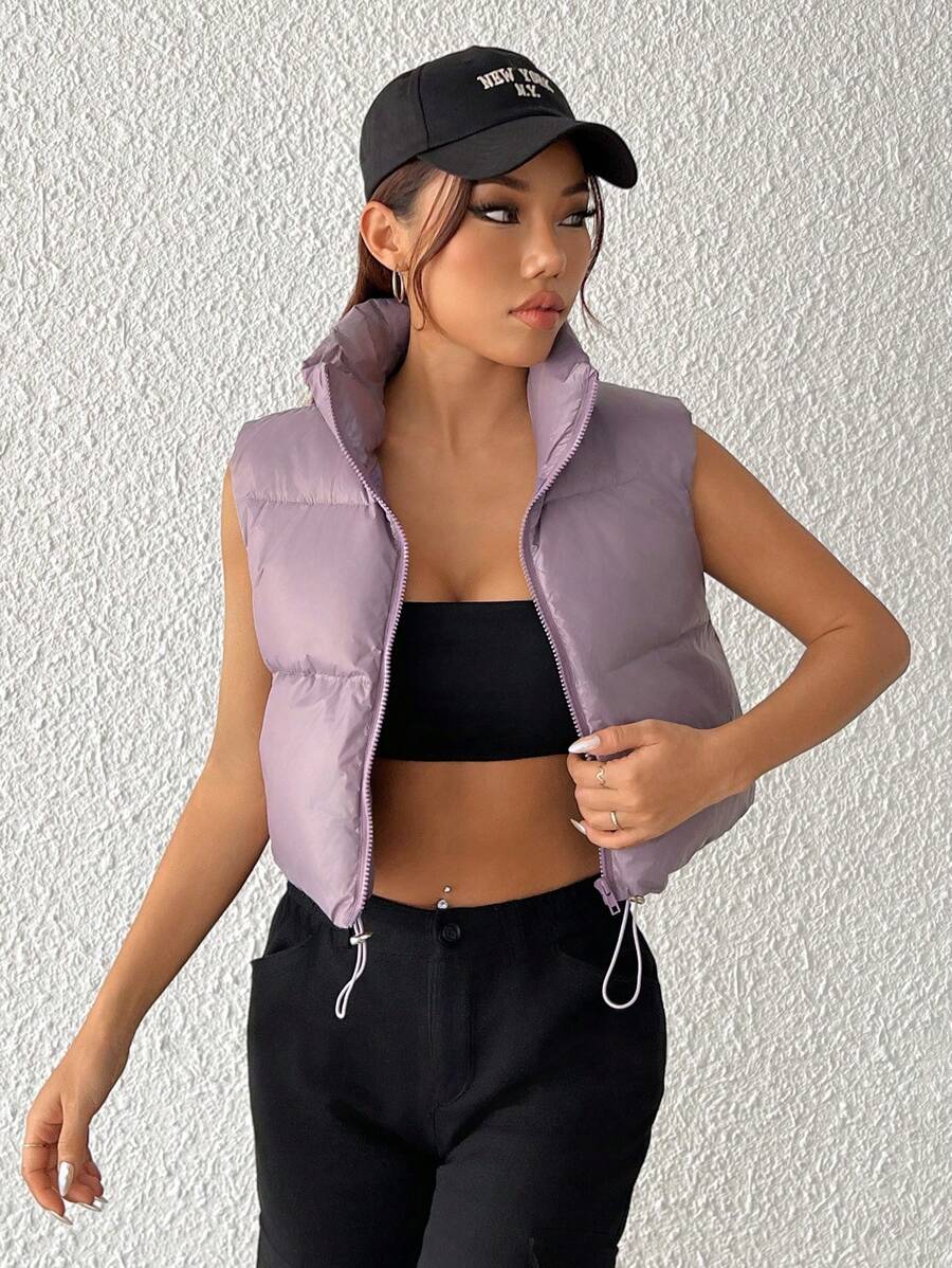 SHEIN PETITE Viền kéo ra Đệm Áo khoác vest - Màu tím - Xem 1
