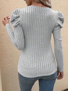 SHEIN LUNE Designed Pleated Long-sleeved T-shirt - Grey - View 2