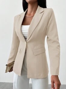 EURMUSE Lapel Neck Single Button Blazer - Apricot - View 5