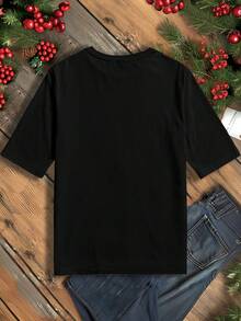 SHEIN EZwear 女款標語印花 T 卹 - 黑色 - 查看 2