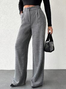 EURMUSE Women's Herringbone Suit Pants - Black and White - View 3