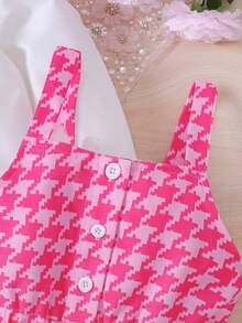 SHEIN 幼兒女孩純色襯衫和千鳥格吊帶連身裙 2 件/套 - 粉色 - 查看 6