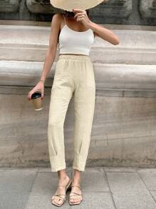 RueChic Solid Slant Pocket Trousers - Apricot - View 5