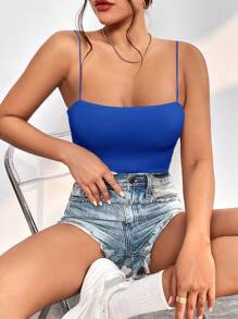 SHEIN PETITE Body Con Tirantes Finos De Color Liso - azul real - Ver 6