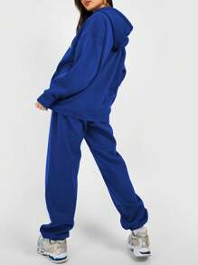 SHEIN EZwear Women's Drawstring Hoodie And Sweatpants Two-Piece Set - Blue - View 2
