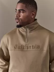 Manfinity Homme Men'S Plus Size Half Zip Sweatshirt With Kangaroo Pocket And Letter Embroidery