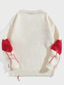 ROMWE MEN Street Life 男士休闲套头毛衣，带心形图案圆领，学校