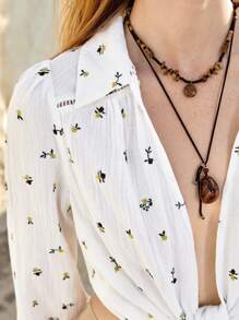 Bohemela 女款度假打結花卉印花女襯衫 - 彩色 - 查看 7