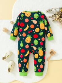 SHEIN Baby Girls' Cute Fruit Cartoon Pattern Printed Jumpsuit For Spring And Autumn - Multicolor - View 2