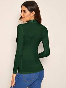 SHEIN Essnce 女士純色立領t恤 - 墨綠色 - 查看 2