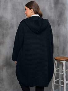 SHEIN LUNE Plus Size Solid Colored Hooded Coat - Royal Blue - View 2