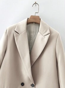 SHEIN Cottnline Plain Color Flap Pocket Women's Suit - Khaki - View 3