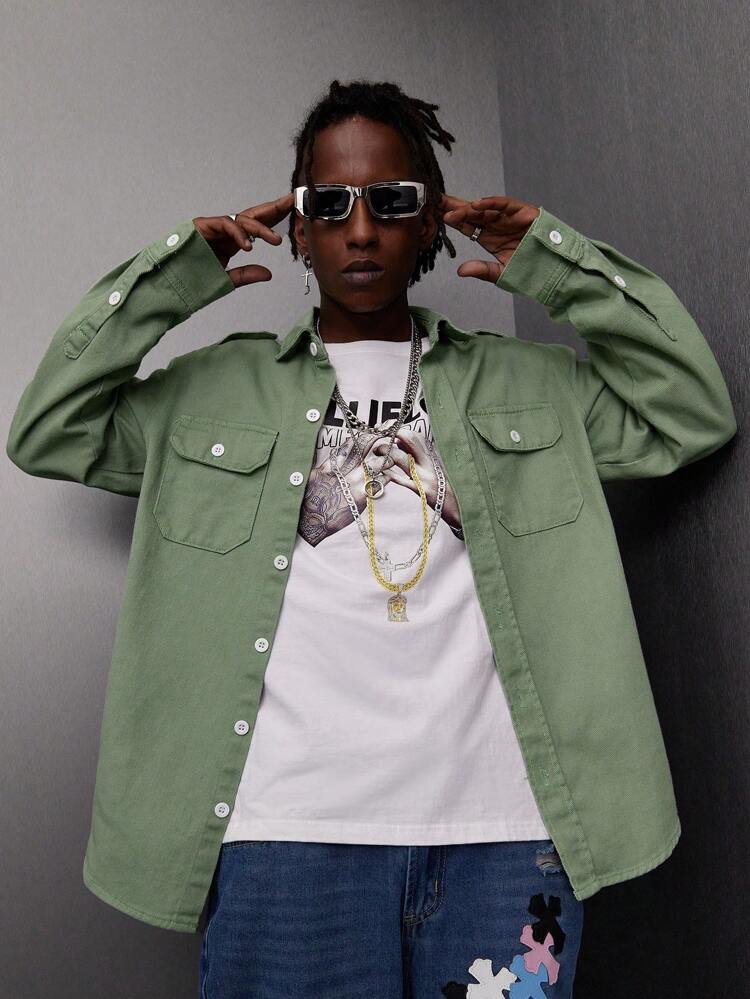 Men's Cargo Denim Shirt With Pockets