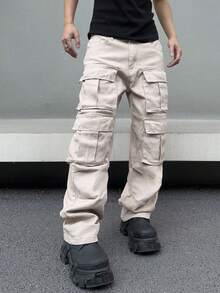 Manfinity EMRG Men'S Solid Color Cargo Jeans - Khaki - View 7