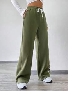 SHEIN Unity Women'S Drawstring Waist Letter Printed Jogger Pants - Army Green - View 6