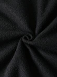 SHEIN EZwear 女士加大码标语印花抽绳卫衣，带保暖内衬 - 黑色 - 查看 4