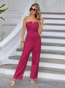 SHEIN Privé Women's Strapless Jumpsuit - Hot Pink - View 5