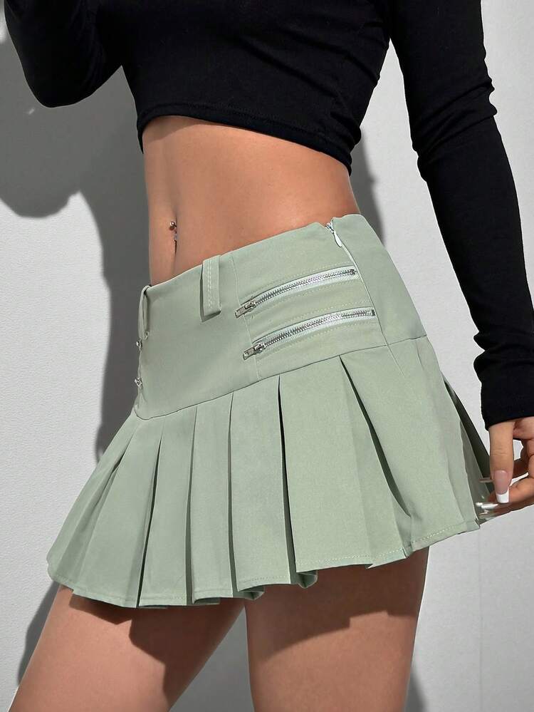Pleated High Low Skirt